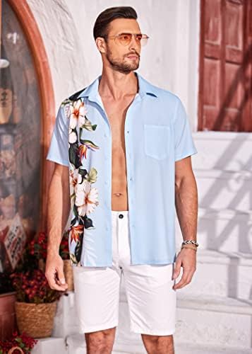 Мъжки Плажни Ризи COOFANDY, Хавайска Риза с Къс ръкав, Ризи с Копчета с Принтом и Джоб