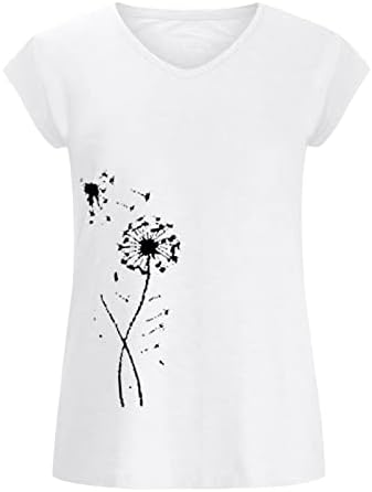 Есенно-Лятна Тениска Без Ръкави За Момичета, Vneck, Памучен Однотонная Блуза с Флорални Принтом под формата на Глухарче, Риза