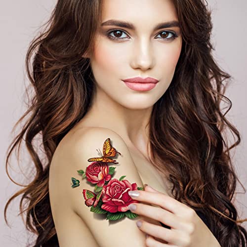 Временни Татуировки с цветя, Рози, Пеперуди и Многоцветни Временни Татуировки в стил Боди-арт в Смесен Стил за жени, Момичета или