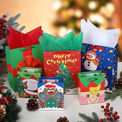 Joystipirit 24 Коледни Подаръци Пакет, Коледни Хартиени Торбички за подаръци и Асортимент от Салфетки, Опаковки с Коледни Герои