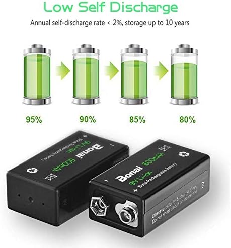 Акумулаторни батерии BONAI 9, 600 ма, 9 В Акумулаторни батерии с голям капацитет, (4 опаковки), литиеви батерии на 9 Волта за димна