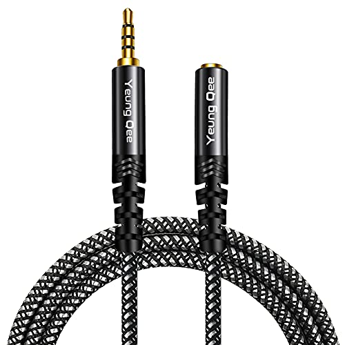Удлинительный кабел за слушалки Йънг Qee 12 фута, 4 полюсная Найлон плитка 3,5 мм TRRS от мъжа към Жената, Стерео Аудио Адаптер Без Загуба,