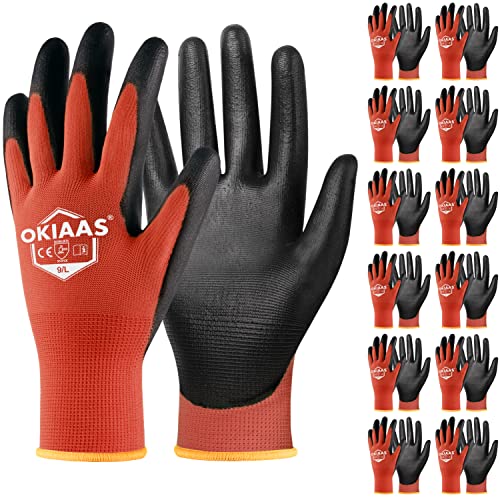 Предпазни работни ръкавици OKIAAS, 12 чифта Работни ръкавици от непрекъсната трикотаж с антиоксидантна полиуретанова боя с покритие