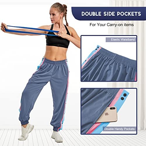 Дамски спортни Панталони за фитнес с марж за Следоперативен период, Баскетболни анцуг на Ивици с джобове в страничната бутон
