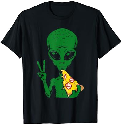 Забавна Извънземна Главата, Поедающая Пица, Извънземно Тениска с изображение на НЛО