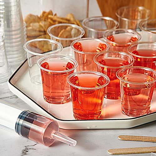 Lilymicky [900 x] Пластмасови чашки в 2 мл, Прозрачни пластмасови чаши за еднократна употреба в 2 унции Празнични чаши за водка, Уиски,