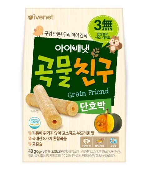 Ivenet Bebe Grain Friends for 9m + (Тиква) (5 г х 8 бр) 40 г - питателна закуска тип Пальчиковое храна, която бебето може лесно да