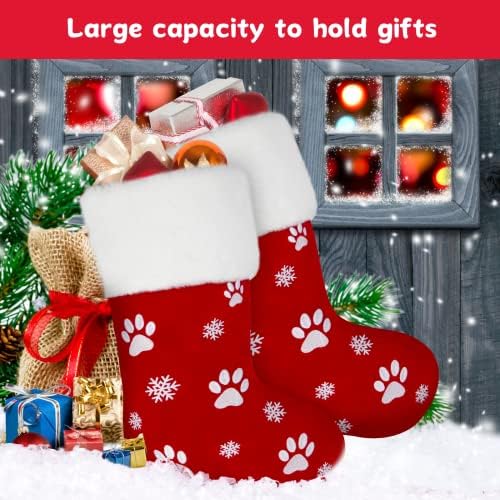 Reeooue, 4 опаковане на Коледни чорапи за по-големи кучета, отглеждане на модел кучешки лапи и Снежинки за Коледна украса, Окачен