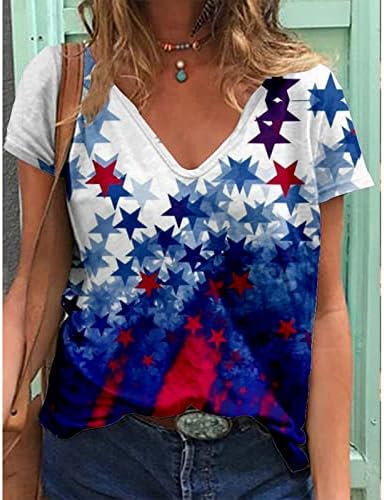 Тениска за Момичета, Есен-Лято, Памук Къс Ръкав, V-Образно Деколте, Ежедневни Тениска с изображение на Звезда, Женска Тениска,