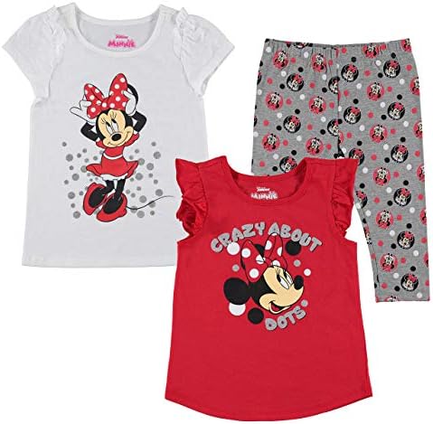 Комплект от 3 тениски и Леггинсов за момичета Disney Minnie Mouse за бебета и малки деца – Червен / Бял / Сив