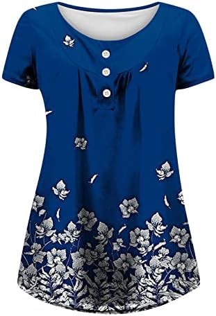Тениски с деколте Лодка за Момичета, Памучен Блуза с Цветен Модел и Къс Ръкав, Плиссированная Блуза с Рюшами Тениска за Жени, ЕС