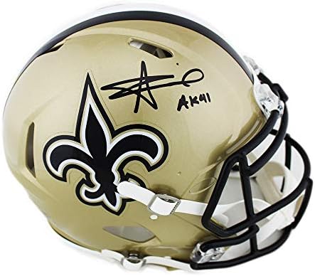 Истинска Златна каска NFL New Orleans Saints Speed с автограф Элвина Камары и надпис AK41