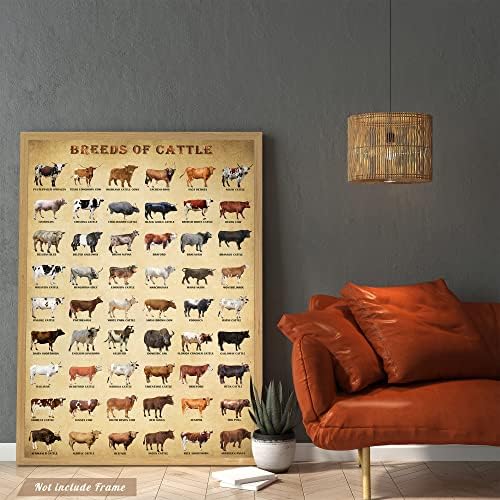 Плакат BASYEEO Порода едър рогат добитък, Често срещани Породи Месни и млечни крави, Плакат с животни, Стенни Артистични