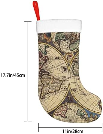 Коледни Чорапи YILEQUAN 18 Инча, Класически Чорапи, Древна Карта на Света, Свят, за Семейна Почивка, Украса за Коледното Парти