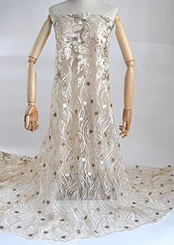 SanVera17 Африкански тънки мрежести тъкани, нигерийская бродерия от блестящи камъни, френски плат за вечерна рокля (шампанско) 5 ярда
