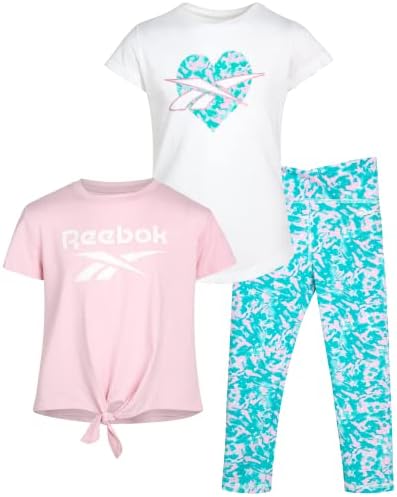 Комплект активни леггинсов Reebok за момичета - тениска за изказвания и панталони за йога от 3 теми, Гамаши (4-12)