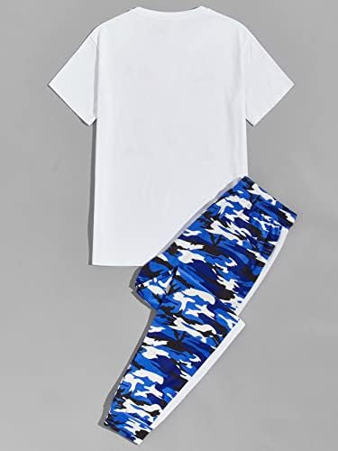 OSHHO Комплект дрехи от две части за мъже Топ с надпис и камуфляжные Спортни Панталони (Размер: XX-Large)