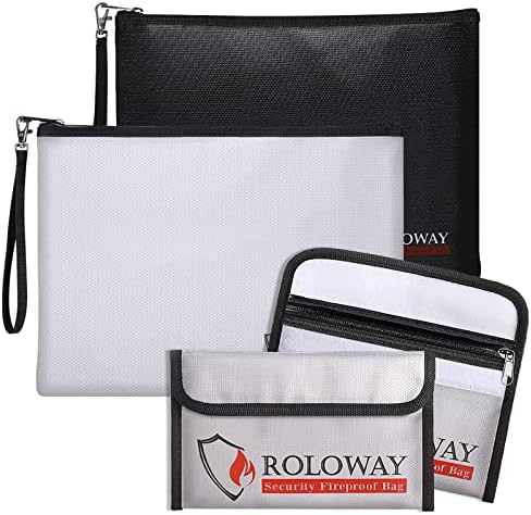 Комплект от 2 негорими чанти за документи ROLOWAY (13,4 x 9.8 инча) и огнеупорни чанти за пари (2 опаковки сребрист цвят)