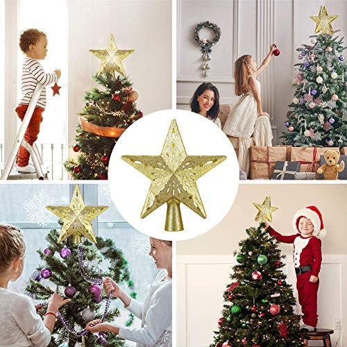 CONSUNDYTT Коледно Дърво Със светлини във формата на Златна Звезда с 3D Бяла Въртяща Проектор под формата на Снежинки Украса За Коледната