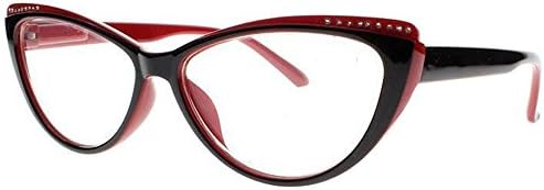 Дамски очила с кристали Котешко око, сексуална очила в ретро стил с прозрачни лещи, червени, черни