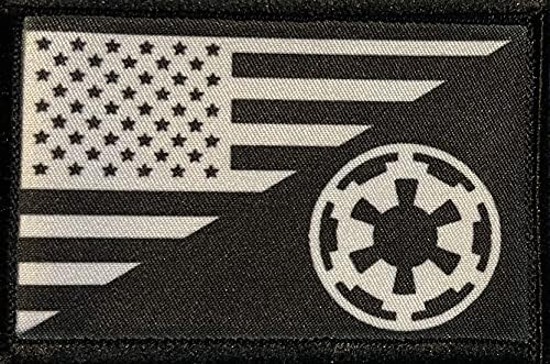 Имперският герб на империята на Междузвездни войни, флага на САЩ, пластир с ниско морален дух. На пластира с плетене на една кука и линия
