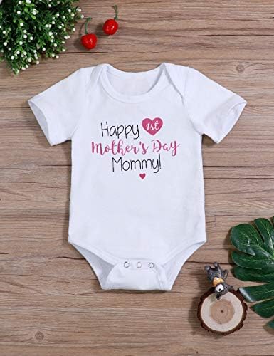 Hipealy Подарък за Деня на Майката за майки-Happy 1st Mothers Day Детски Гащеризон с Принтом Мама, Гащеризон Памук За Новородени