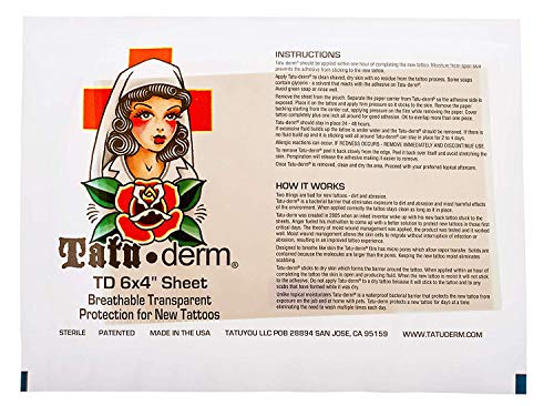 Tatu-Derm - най-Добрите Превръзки/Помощ за грижа за татуировки (Лист - 6Х4) в опаковка от 10 броя
