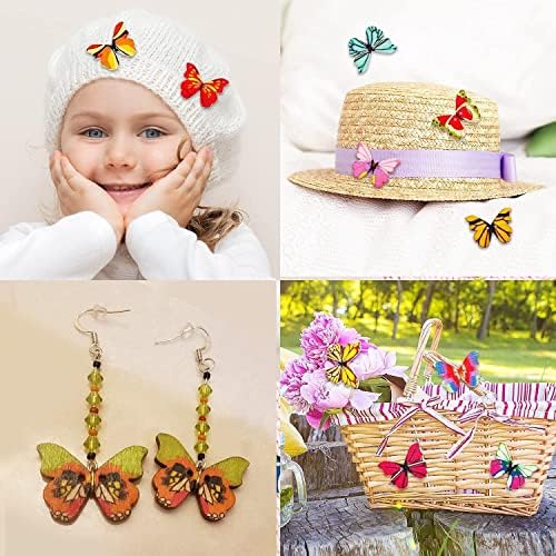 200шт Дървени Копчета-Пеперуди за Бродерия, САМ Реколта Дървени Копчета-Пеперуда с Красиви животни за Шиене 1 Инч Цветни