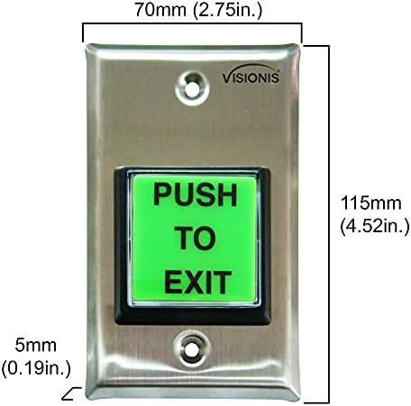 Visionis VIS-7000 Вътрешна Зелена Квадратна бутон заявка на изход за контрол на достъпа до врати, led подсветка, NC, C и БЕЗ Изходи