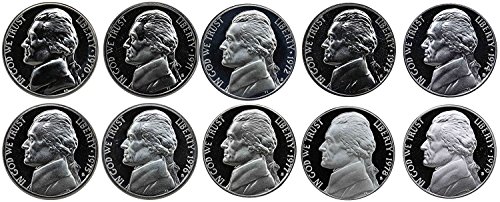 1970 - e - 1979-те години на Джеферсън Никел Скъпоценен Камък Стартов Тираж 10 Монети, Монетен двор на САЩ Десетгодишен Лот Пълен Набор