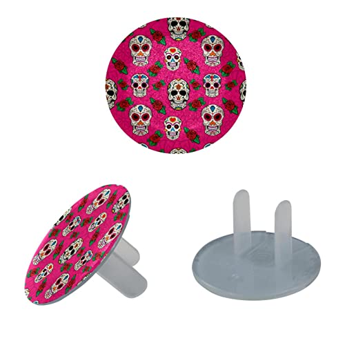 Розови Капачки за контакти с Цветя модел под формата на Черепа, Декоративни Предпазни Капачки за детски Контакти, 24 опаковки, Защитни
