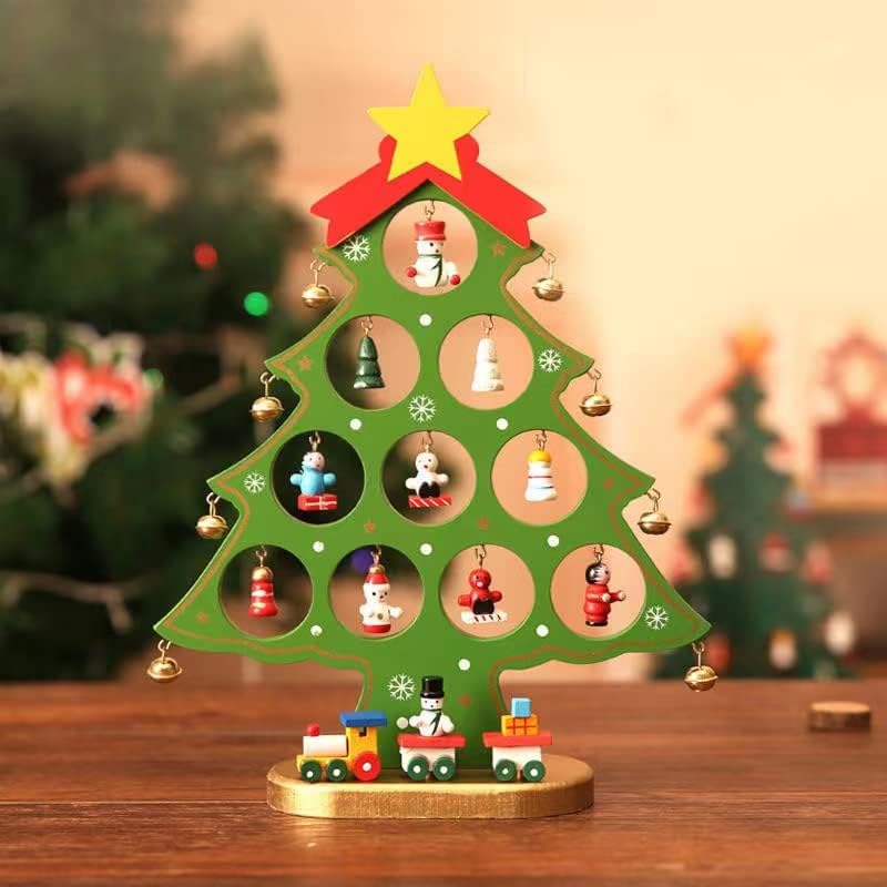 Изкуствена Коледна елха си САМ Мини Коледно Дърво Десктоп Дървена Декорация За Коледната Елха Коледни Детско украса (Зелен-c)