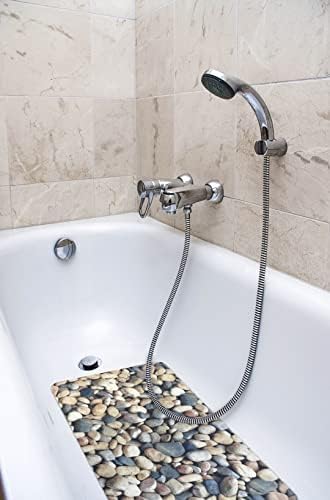 Постелки за баня от PVC с принтом Splash Home Pebbles, Нескользящие, с цилиндрична форма, може да се пере в машина, с 58 Трайни нещастници, 16 x 27 См, Сив
