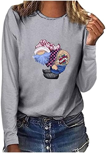 Дамски Ризи с дълъг ръкав в Деня на Св. Валентин, Красиви Върхове с кръгло деколте, Пуловер с Принтом Джуджета във формата