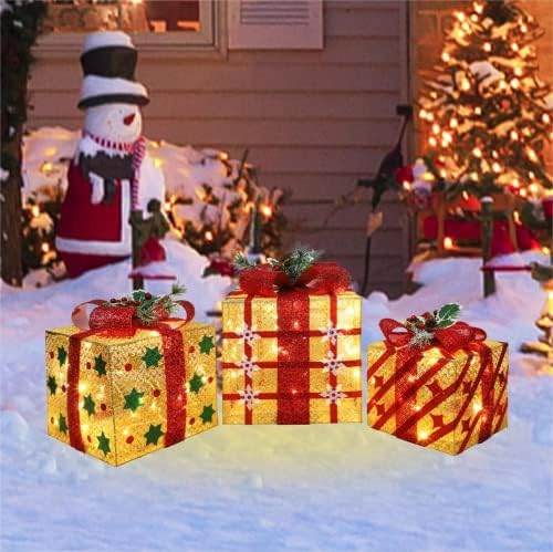 GLOWNOVA [Сверхбольшой Коледен комплект в размер на 15 x 13x 10,5 от 3-подарък кутии с осветление, Орнаменти, Предварително подсвеченные
