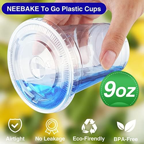 NEEBAKE 150 Комплекти за Еднократна употреба, пластмасови Чаши с обем 9 грама С Капаци - Прозрачни Чаши за Пиене, Пластмасови Чаши
