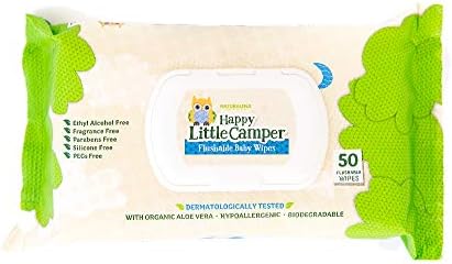 Натурални детски памперси Happy Little Camper, размер 3 (16-28 паунда), брой 217 броя (7 опаковки на 31 парче) и смываемые бебешки кърпички