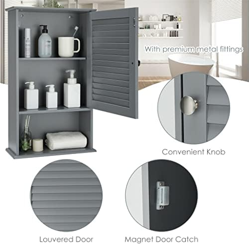 Стенен шкаф за съхранение в банята с една като и регулируеми по височина рафта сив цвят (Цвят: A, Размер: както е показано
