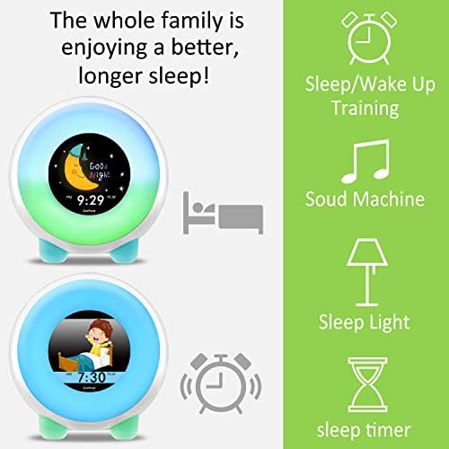 ZOOPOND - Пълноцветен Будилник с мобилен дисплей за деца, Детски будилник, Детски лека нощ, Ок, за да се събуди часове, Светлина за събуждане, Детски часовници GRO Clock, Звук