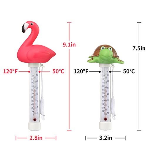 2 Опаковки Плаващ Термометър за басейна, дизайн с участието на фламинго и костенурка, Голям размер, лесно снимающий точно отчитане
