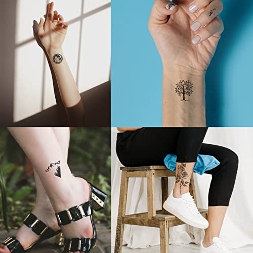 16 Листа 3D Временни Татуировки под формата на Черно Цвете за Жените, Тяло, Ръка, Шията, Водоустойчив Фалшиви Татуировки, Роза, Слънчоглед,