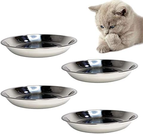 Купа за котки с релефни мустаци kathson от неръждаема стомана, 4 бр, Плитки и Широки Чаши, Големи Чинии за Хранене на котки