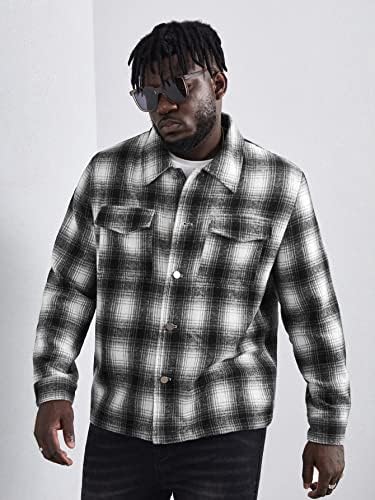 QYIQU Jackets for Men - Мъжки Твидовое палто с принтом в клетката и джоб с капак (Цвят: черно-бял, Размер: 3X-Large)