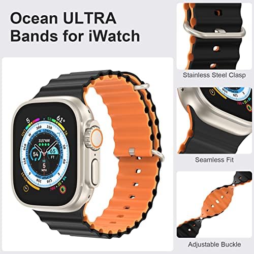 5 Опаковки Ocean Ultra Band, Съвместим с каишка на Apple Watch 49 мм 44 мм 45 мм, Мек Силиконов Спортен каишка с Регулируема