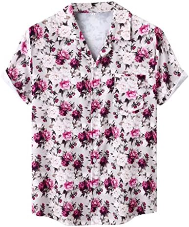 Мъжки ежедневни ризи с копчета и къс ръкав, реколта летни хавайски ризи за почивка на плажа, ризи за почивка за мъже