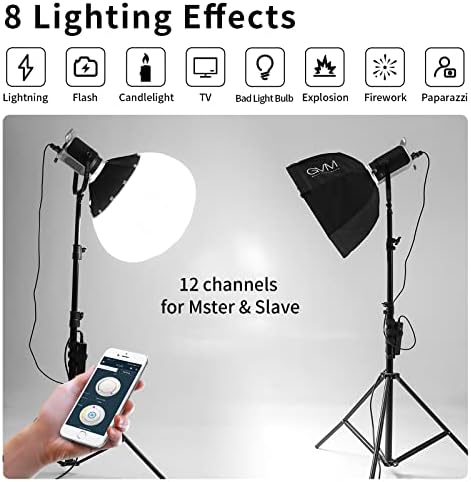 Двуцветен led видеосвет GVM, комплект осветление за фото студио мощност 200 W с управлението на Bluetooth .. / App / DMX, 93000lux@0.5m