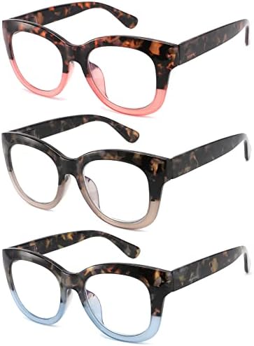 Readersoul 3 опаковки Големи Очила за четене за жени, блокер Синя светлина Компютърни Ридеры, Модерни Очила с Големи Кръгли рамки с пружинным