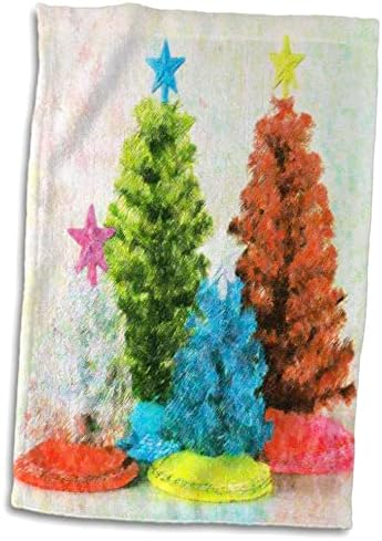 3dRose Florene Изкуството на импресионизма - Бирюзово-Зелени, Червени и Бели Коледни елхи - Кърпи (twl-38121-1)