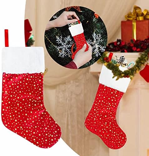 Коледни Чорапи 4 опаковки 18 инча Златна Звезда, с бели плюшени тапицерия Класически Персонализирани Големи Червени Коледни Чорапи украшение