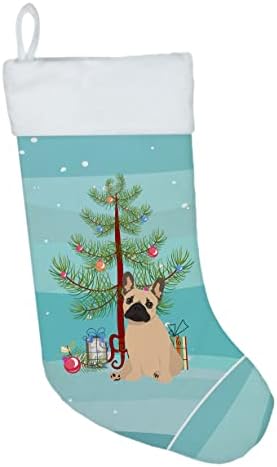 Carolin's Treasures WDK3052CS Френски Булдог Светлобежов 1 Коледен Чорапи, чорапи за висящи пред камината, Коледен Сезон декорация